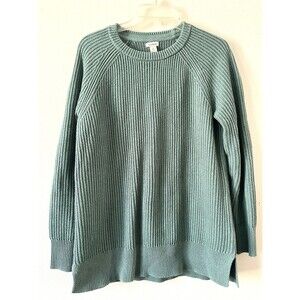 LL Bean Signature Cotton Fisherman Tunic Sweater Cable Knit Sz M Sage green